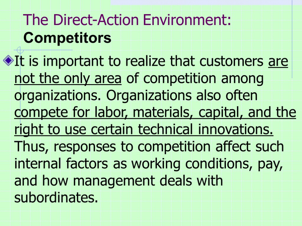 The Direct-Action Environment: Competitors It is important to realize that customers are not the